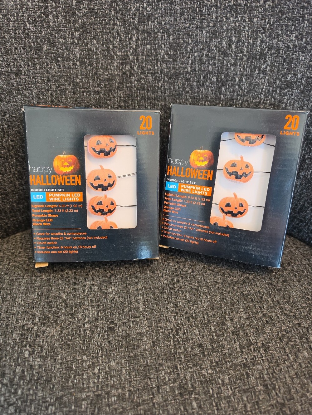 NIB 2 Sets Happy Halloween LED Orange Pumpkin Wire String Lights Jack O' Lantern